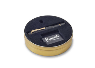 Kaweco gold storage tin with black felt insert and gold pen clip