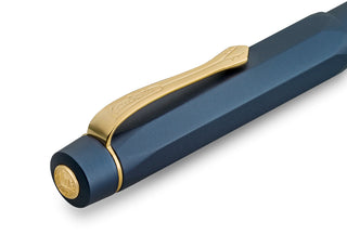 Navy Kaweco fountain pen cap end with gold trim