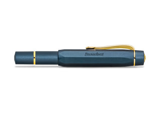 Navy Kaweco fountain pen with gold clip and center label