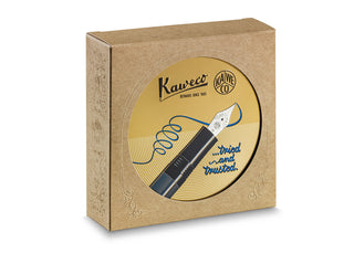 Kaweco branded kraft gift box with round label and fountain pen graphic