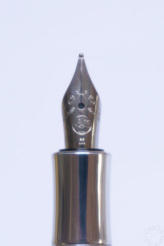 Kaweco AL Sport steel fountain pen nib close-up on raw aluminum barrel