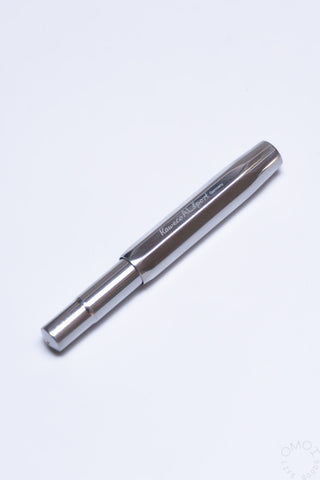Kaweco AL Sport rollerball pen in raw aluminum, capped end view