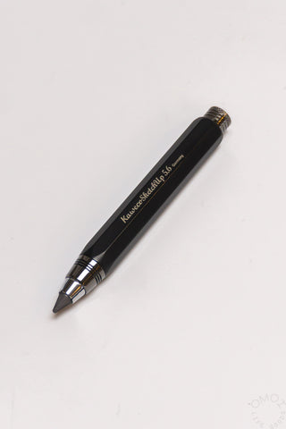 Black aluminum clutch pencil with knurled grip rings and metal lead tip