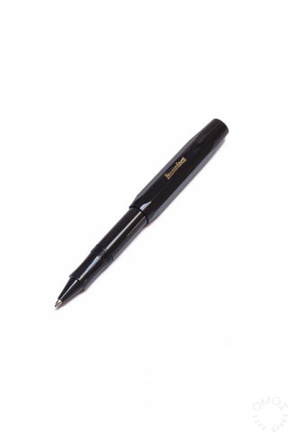 Black Kaweco Sport rollerball pen with gold clip and tip detail