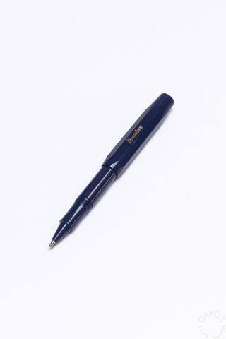 Navy Kaweco Sport rollerball pen with gold clip and pointed nib