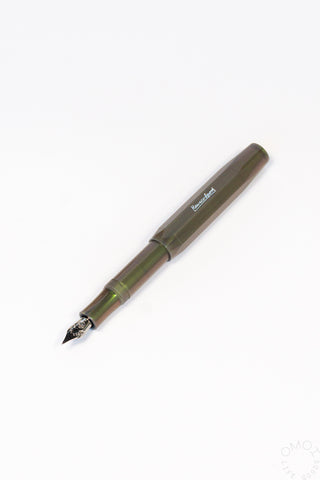 Kaweco Lunar Sport shadow green fountain pen with fine nib, angled view