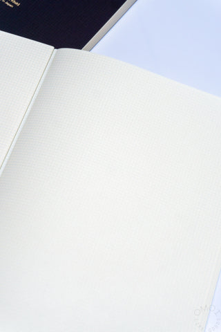 Close-up of A5 notebook paper with fine textured grid