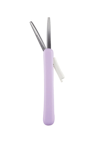 Lavender compact scissors with protective cap, metal blades shown