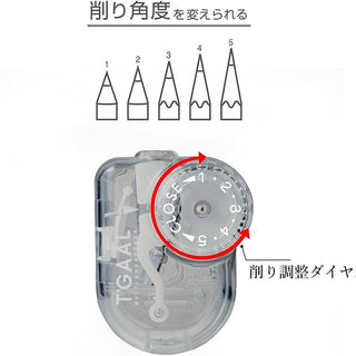 Translucent adjustable angle sharpener showing rotating angle dial and guides