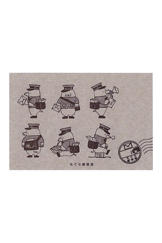 Kyupodo letterpress postcard with mole post office worker line art and stamp seal