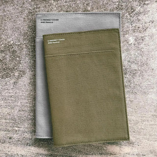 Olive A5 e-friendly notebook cover with horizontal seam and textured fabric