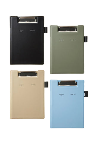 A5 field pad color set: black, olive, beige, and blue, each with metal handle