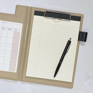 A5 field pad refill memo grid page in beige binder with black pen
