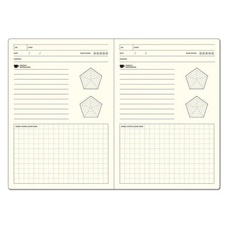 Open B6 notebook with two blank sections and hex-style rating icons