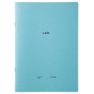 Cafe blue B6 style notebook cover with centered “cafe” text and bottom logo