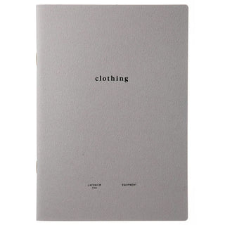 Gray B6 style notebook cover with centered “clothing” text and bottom logo