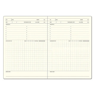Open B6 notebook pages with grid tables and blank entry lines