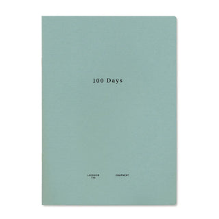 Teal notebook cover titled "100 Days" with small logo marks