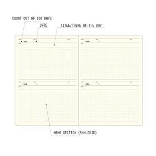Two-page 100 Days planner spread with small grid memo sections