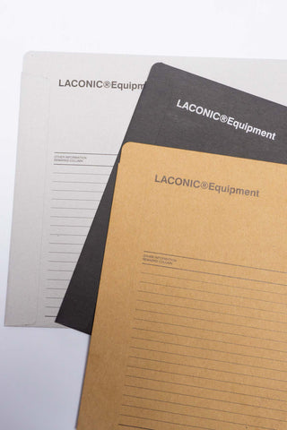 A4 individual folder with tan, dark, and light/white layered covers and printed tables