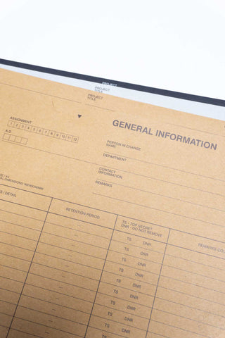 A4 individual folder close-up: tan general information form with table rows