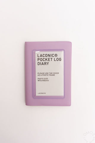 Purple Pocket Log Diary cover with LACONIC branding and photo frame window