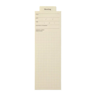 Beige Meeting bookmarker with “Meeting” header and grid form section