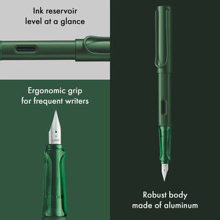 Green LAMY AL-Star fountain pen with clear ink reservoir and ergonomic grip