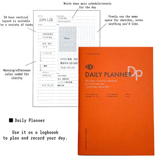 A5 daily planner notebook cover in orange with IDC logo and daily schedule sections