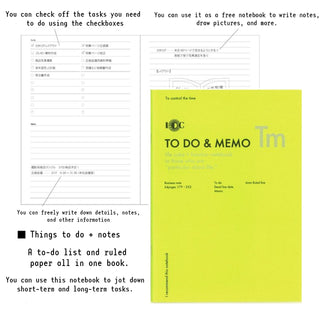 A5 yellow To Do & Memo function notebook with checkboxes and task sections