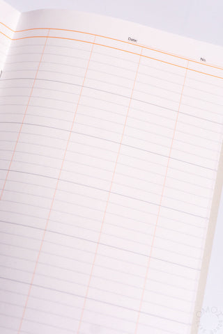 A5 weekly planner notebook pages with orange date header lines and numbered rows
