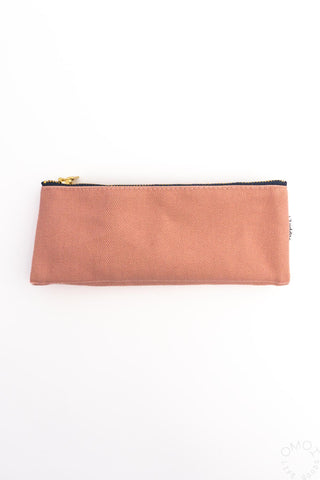 Dusty pink zip pencil pouch with gold zipper and minimal front panel