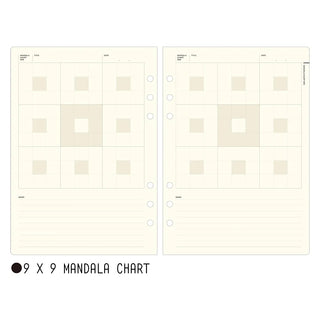 A5 notebook refill page with 9x9 mandala chart grid template