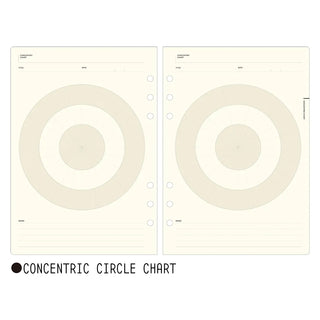 A5 notebook refill sheets with concentric circle chart layout, two pages, binder holes