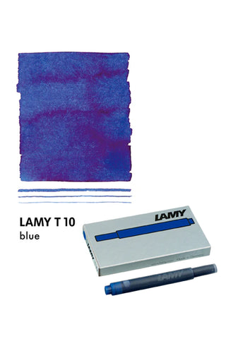 Lamy T10 blue ink cartridge with color swatch and box