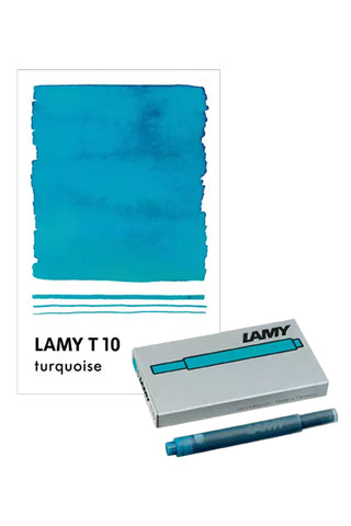 Lamy T10 ink cartridges, turquoise, swatch and boxed cartridges