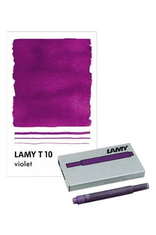 Lamy T10 violet ink cartridge with color swatch and box