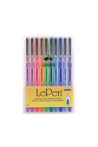 LePen 10-bright color gel pen set in clear plastic case, assorted barrel colors