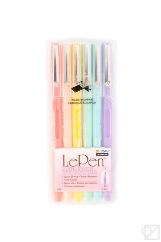 Le Pen pastel 6-piece pen set in clear case, six pastel colored gel pens