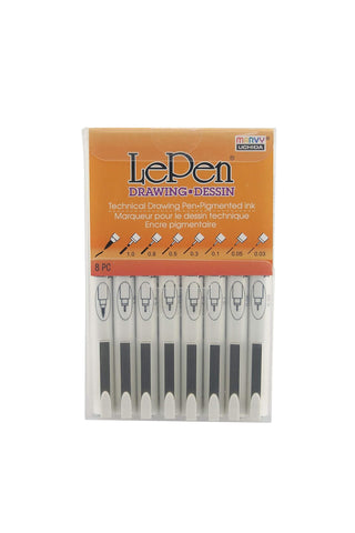 LePen 8-piece technical drawing pen set in clear display box
