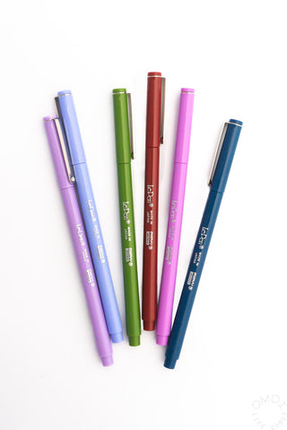 Le Pen assorted colored pens: lavender, periwinkle, olive, burgundy, pink, dark blue.