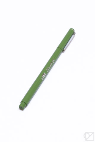 Olive green pen with silver tip and clip.