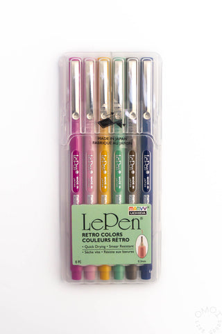 Le Pen 6-piece Retro Colors marker set in clear plastic case with six tips