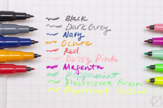 Le Pen Flex color chart with labeled swatches in multiple pen colors