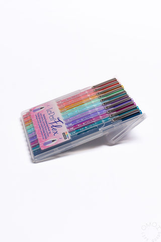 Pastel brush pen set in clear plastic tray with colorful pens