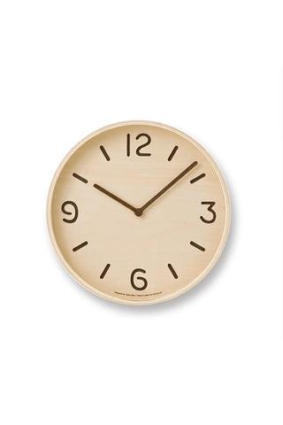 Natural wood wall clock with cream dial, black numbers and hands