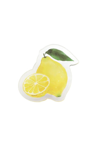 Lemon fruit motif acrylic hair clip with yellow lemon slice and green leaf