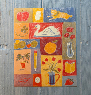 Lucky Charms by Maddy Conover wall art print with orange cat and colorful blocks