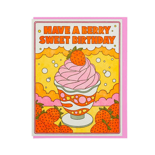 Berry-themed birthday card with cupcake illustration and message “Have a berry sweet birthday”