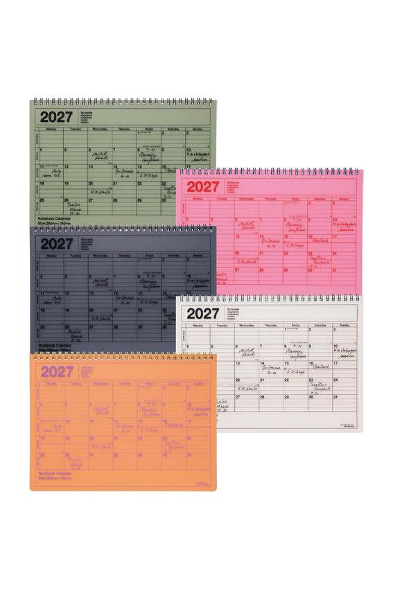 Spiral-bound B5 notebook calendar set, 2027 monthly grid, multiple cover colors